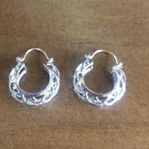 Elegant 14k White Gold Stamped Silver Hoop Earrings